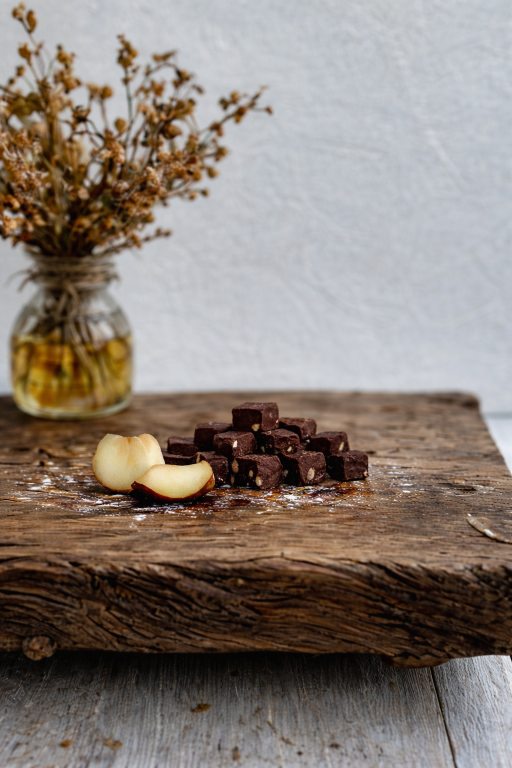 image Nightcap Fudge Bites on wooden board with pears