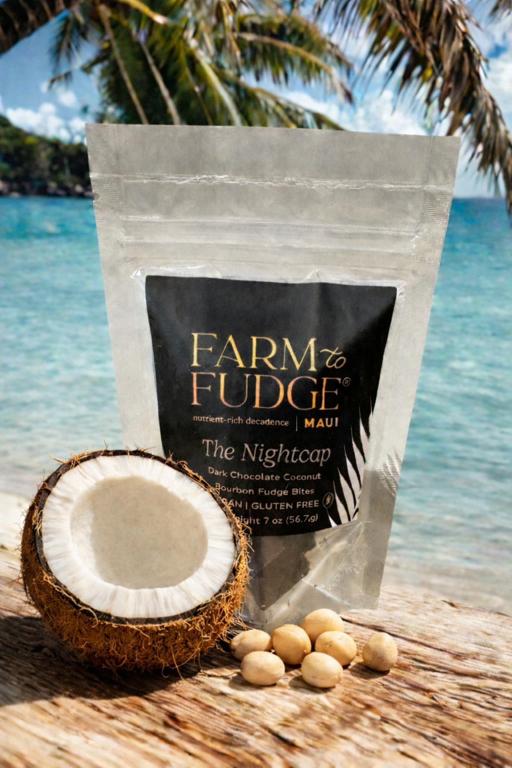 WHOLESALE - The Nightcap Vegan Bourbon Fudge Bites (Pouch) - Farm to Fudge Maui