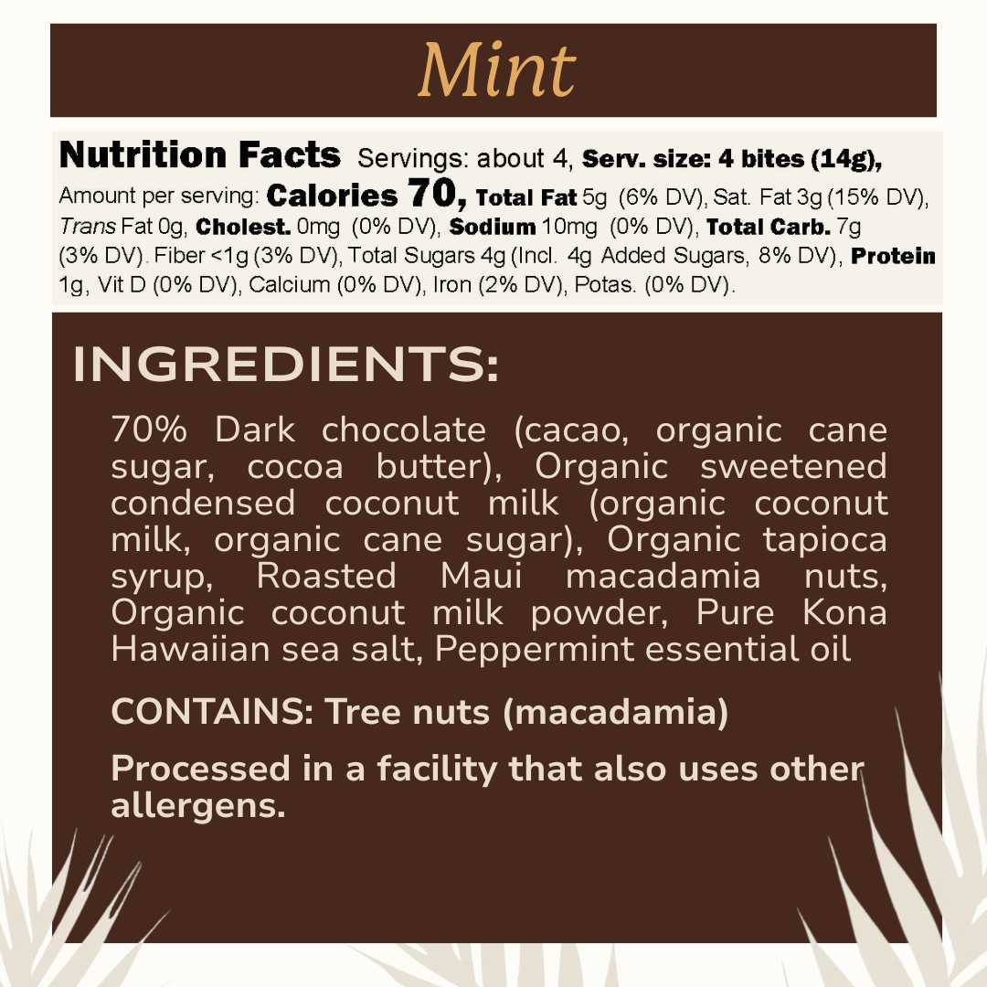 Mint Dark Chocolate Coconut Fudge w/ Macadamia Nuts (4-piece box) (seasonal)