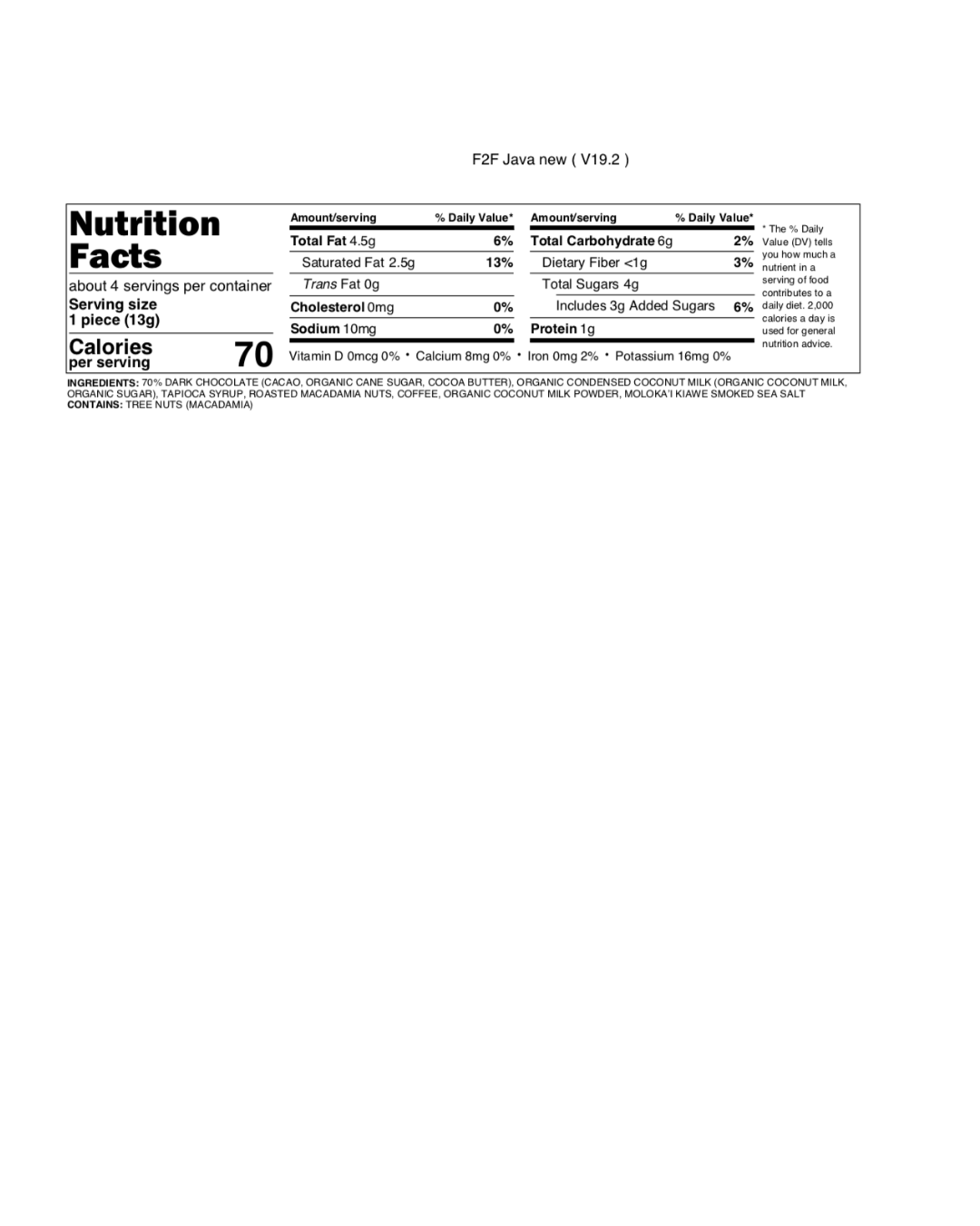 Java Dark Chocolate Coconut Vegan Fudge With Macadamia Nuts (4-piece box) - Farm to Fudge Maui