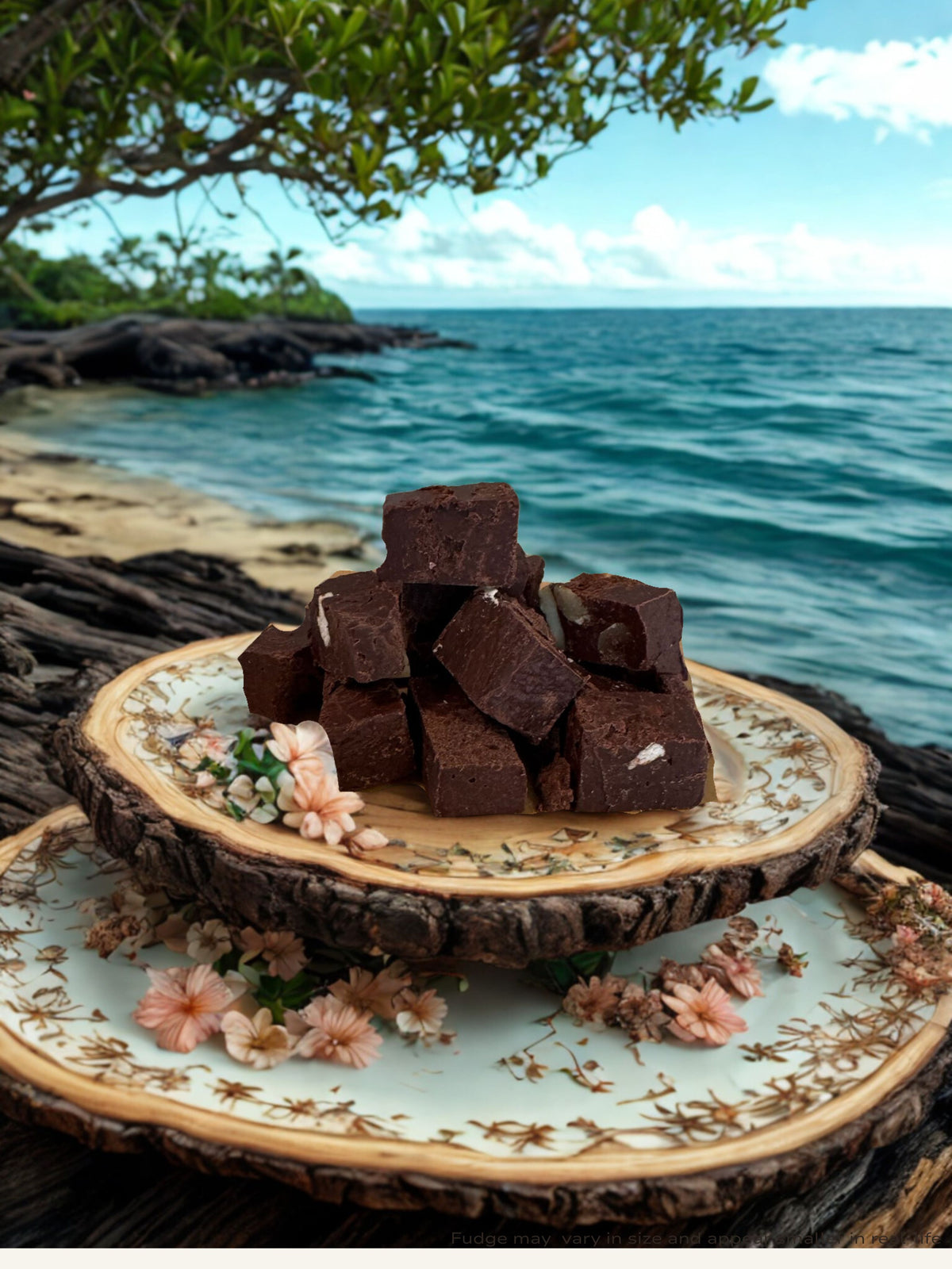 Java coconut vegan fudge bites made with dark chocolate, macadamia nuts, organic coffee, and Molokaʻi smoked sea salt.