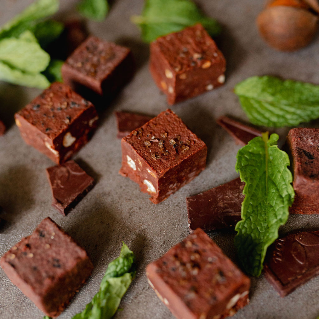 image Mint Dark Chocolate Coconut Vegan Fudge With Macadamia Nuts (4-piece box) (seasonal) - Farm to Fudge Maui