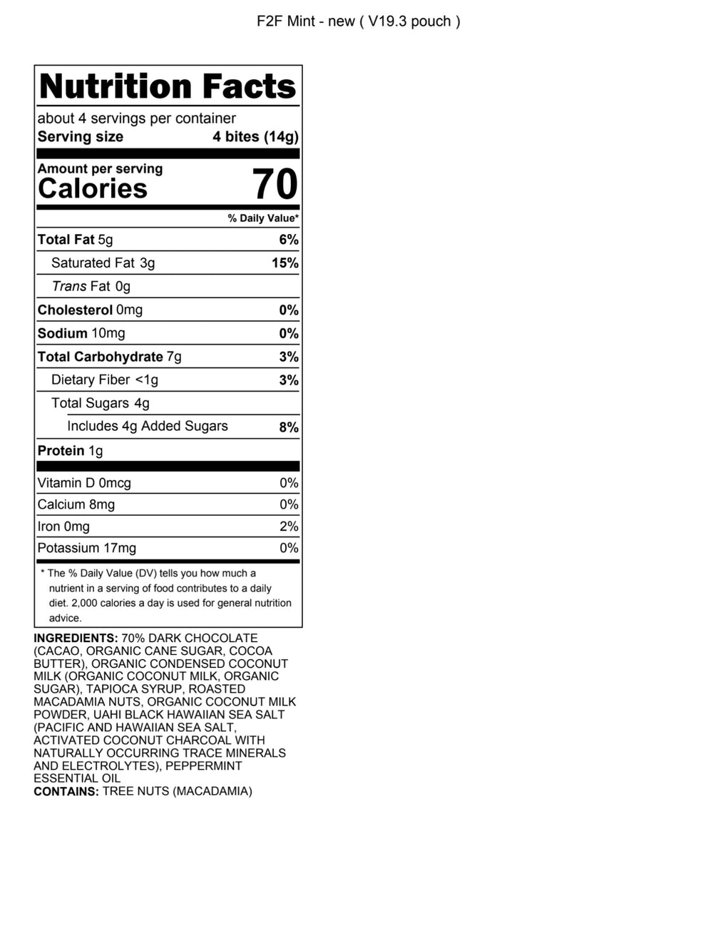 Nutrition facts label for a product with detailed information on calories, fat content, and other nutritional values.