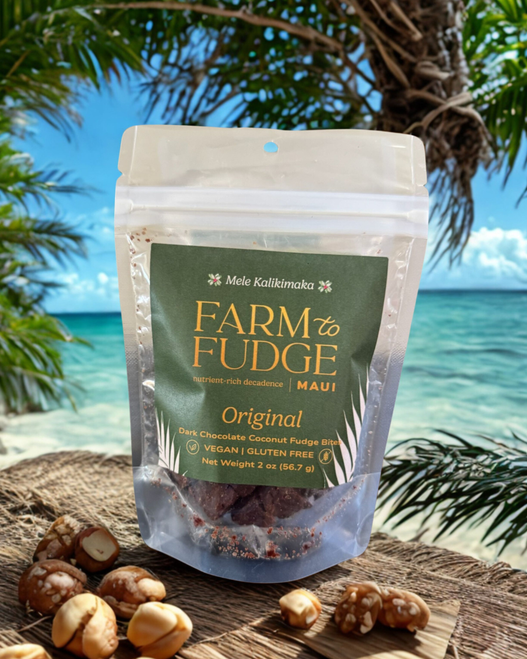 Original Dark Chocolate Coconut Vegan Fudge w/ Macadamia Nuts - Signature (Pouch)
