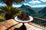 Farm to Fudge Maui Hawaiian vegan fudge bites crafted from dark chocolate, coconut milk, and Hawaiian sea salt.