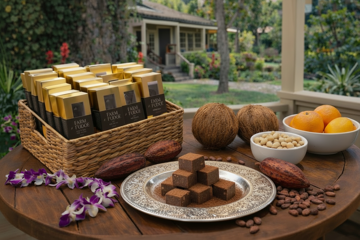 Farm to Fudge Maui plate of fudge perfect Hawaiian chocolate gift 